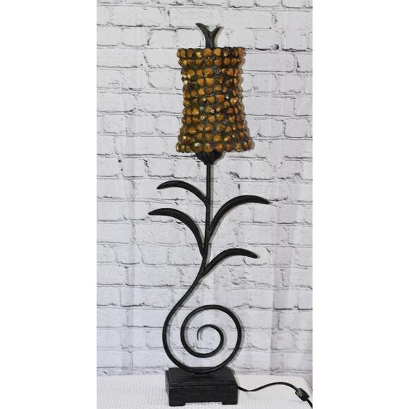 Nautical Seashell & Glass Handmade Wrought Iron Scroll Table Lamp - Picture 2 of 11